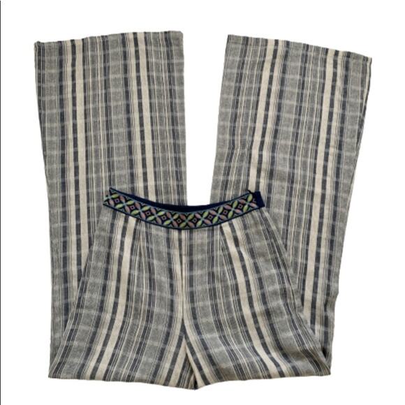 Flying Tomato Pants Wide Leg Blue Taupe Striped High Waisted Palazzo Small NWT - Picture 3 of 12